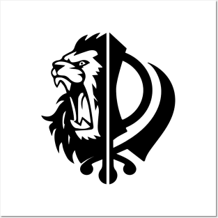 Sikh symbol khanda with Half Lion Face Posters and Art